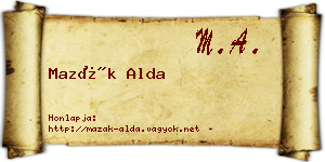 Mazák Alda névjegykártya